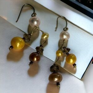 PANNEE Vtg Boho Sterling silver Multicolored Dangle Faux‎ Pearl Earrings